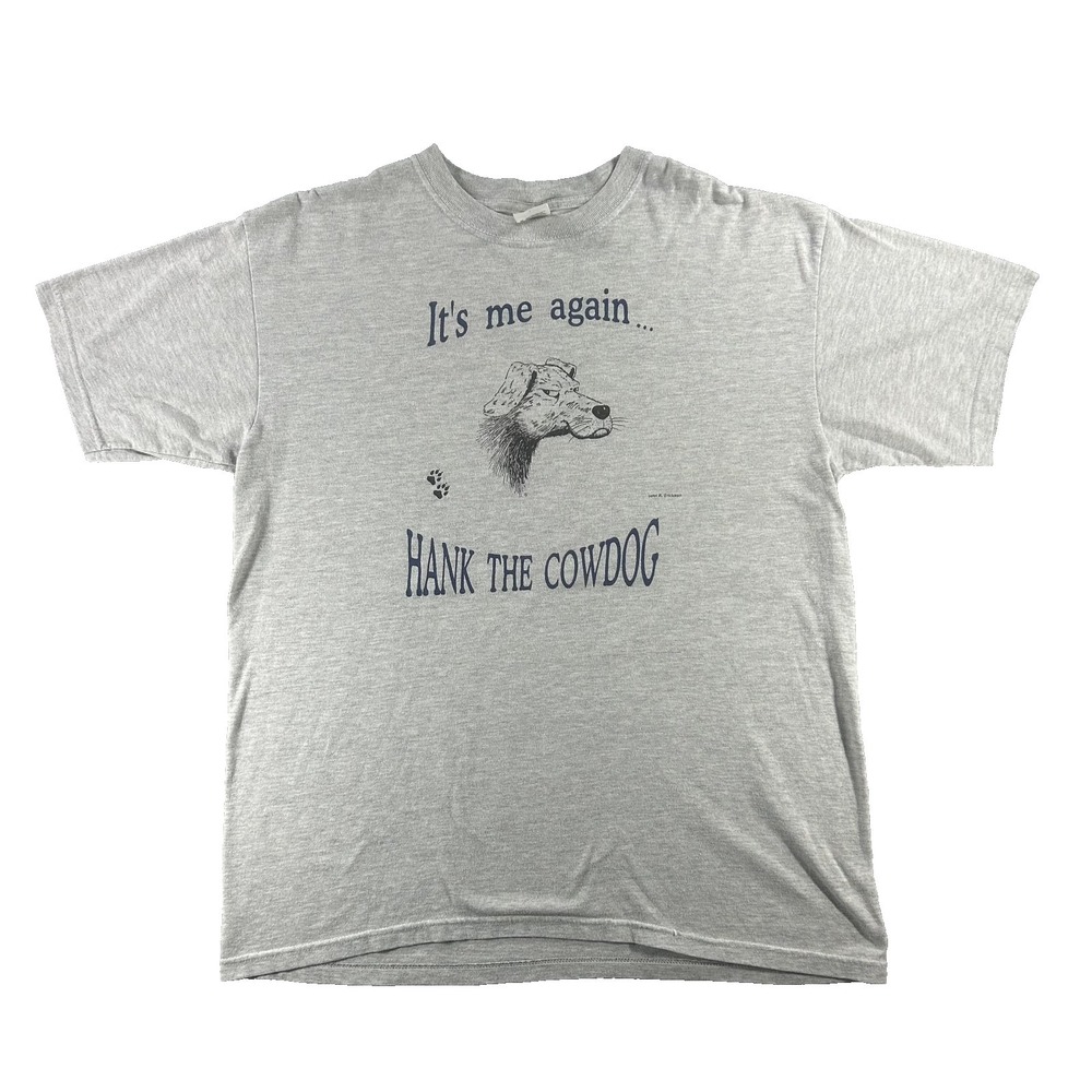 Vintage Hank The Cowdog Anvil Shirt Mens Large Gray Graphic Western Dog Tee